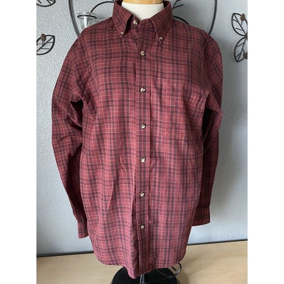 Arrow Men’s Dress Shirt Size Large Button Down Plaid 16-16 1/2 Burgundy - Picture 2 of 7